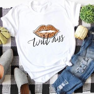 “Wild Kiss" Leopard lips Cotton tee Short sleeve